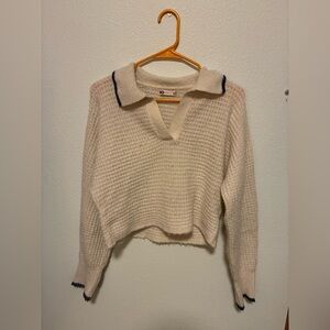 SO Cream V-Neck Sweater with Black Trim